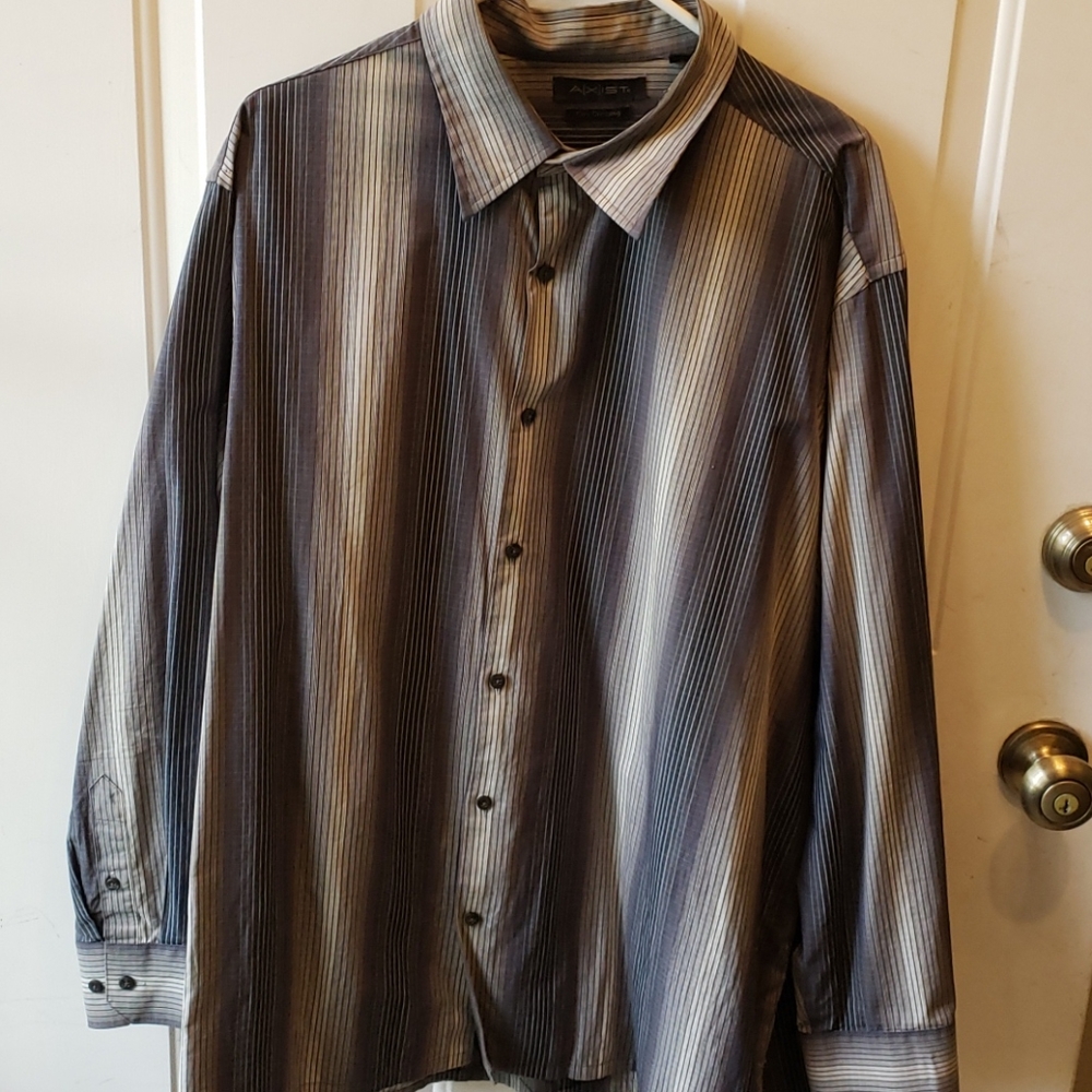 Men's Blue Gray Striped L/S Shirt - 2XB